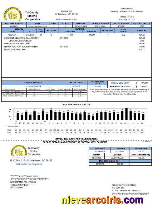 USA Tri-County Electric Cooperative business utility bill